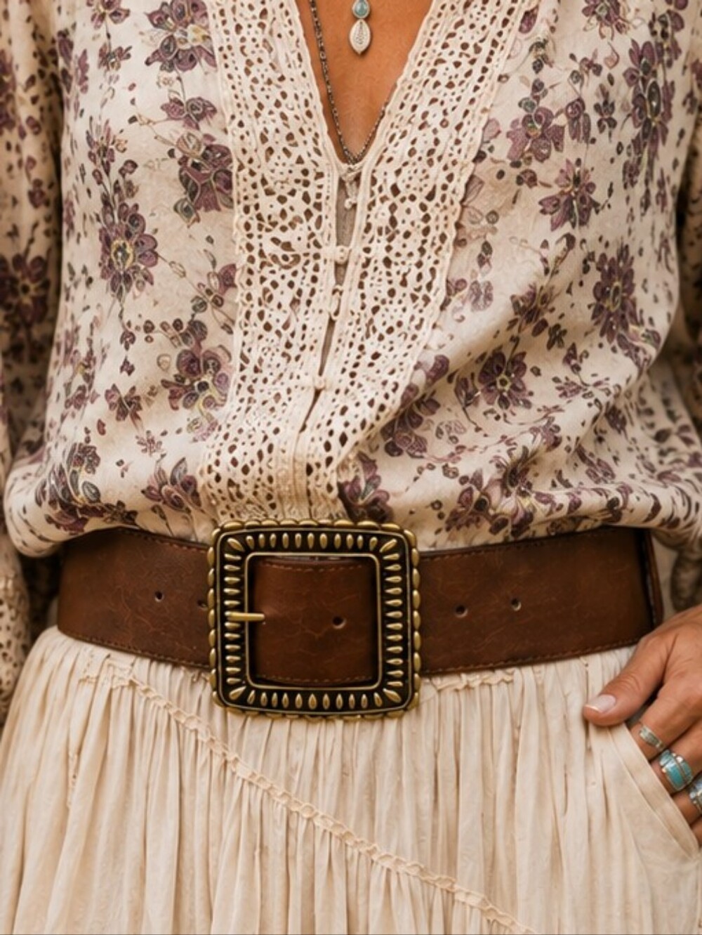 Western Faux leather Chunky buckle wide waist belt size M/L Boho statement